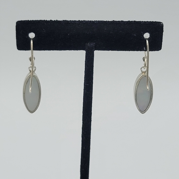 Oval Iridescent Seashell Inlay Silver Drop Earrings #1223 - Picture 8 of 12